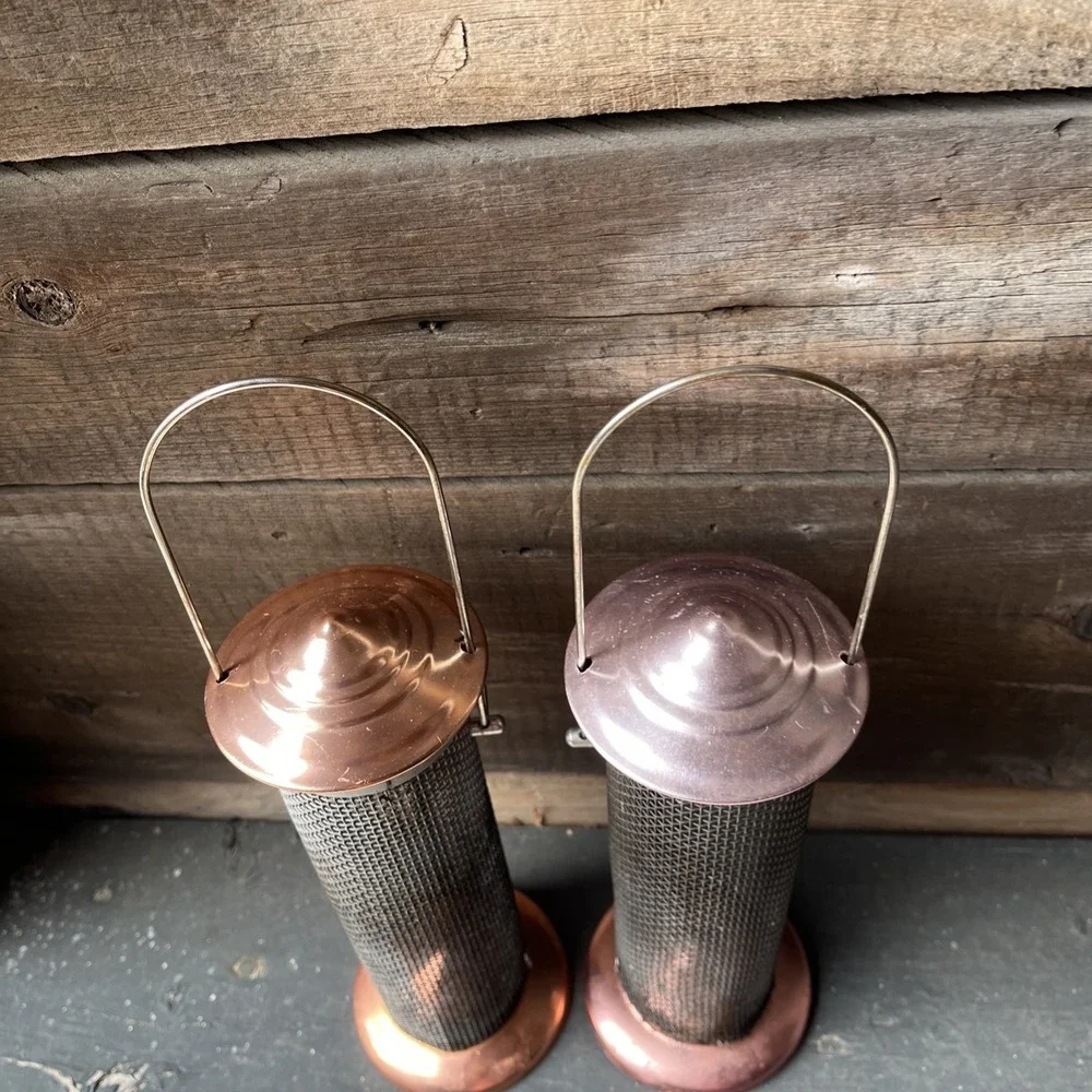 2 Brushed Copper Mini Screen Small Seed Bird Feeders, 9